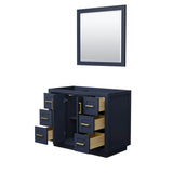 Miranda 42 Inch Single Bathroom Vanity in Dark Blue, No Countertop, No Sink, Brushed Gold Trim, 34 Inch Mirror