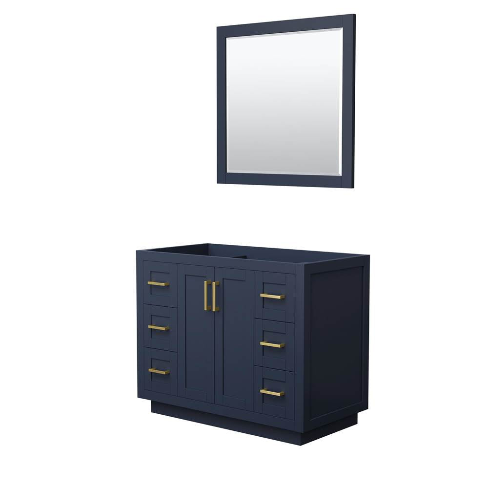 Wyndham Collection - Miranda 42 Inch Single Bathroom Vanity in Dark Blue, No Countertop, No Sink, Brushed Gold Trim, 34 Inch Mirror