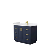 Wyndham Collection - Miranda 42 Inch Single Bathroom Vanity in Dark Blue, White Cultured Marble Countertop, Undermount Square Sink, Brushed Gold Trim
