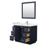 Miranda 42 Inch Single Bathroom Vanity in Dark Blue, Carrara Cultured Marble Countertop, Undermount Square Sink, Brushed Nickel Trim, 34 Inch Mirror
