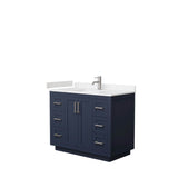 Wyndham Collection - Miranda 42 Inch Single Bathroom Vanity in Dark Blue, Carrara Cultured Marble Countertop, Undermount Square Sink, Brushed Nickel Trim
