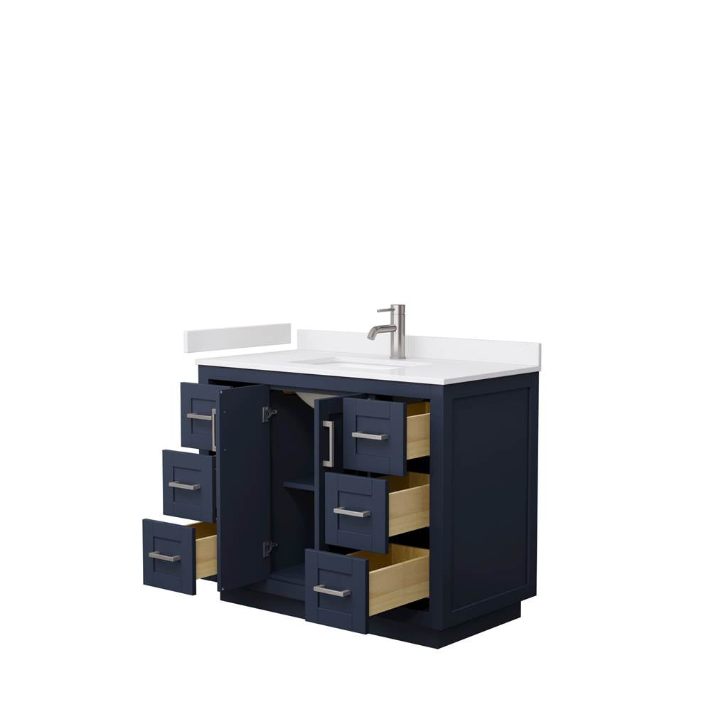 Miranda 42 Inch Single Bathroom Vanity in Dark Blue, White Cultured Marble Countertop, Undermount Square Sink, Brushed Nickel Trim