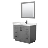 Wyndham Collection - Miranda 42 Inch Single Bathroom Vanity in Dark Gray, Carrara Cultured Marble Countertop, Undermount Square Sink, Matte Black Trim, 34 Inch Mirror