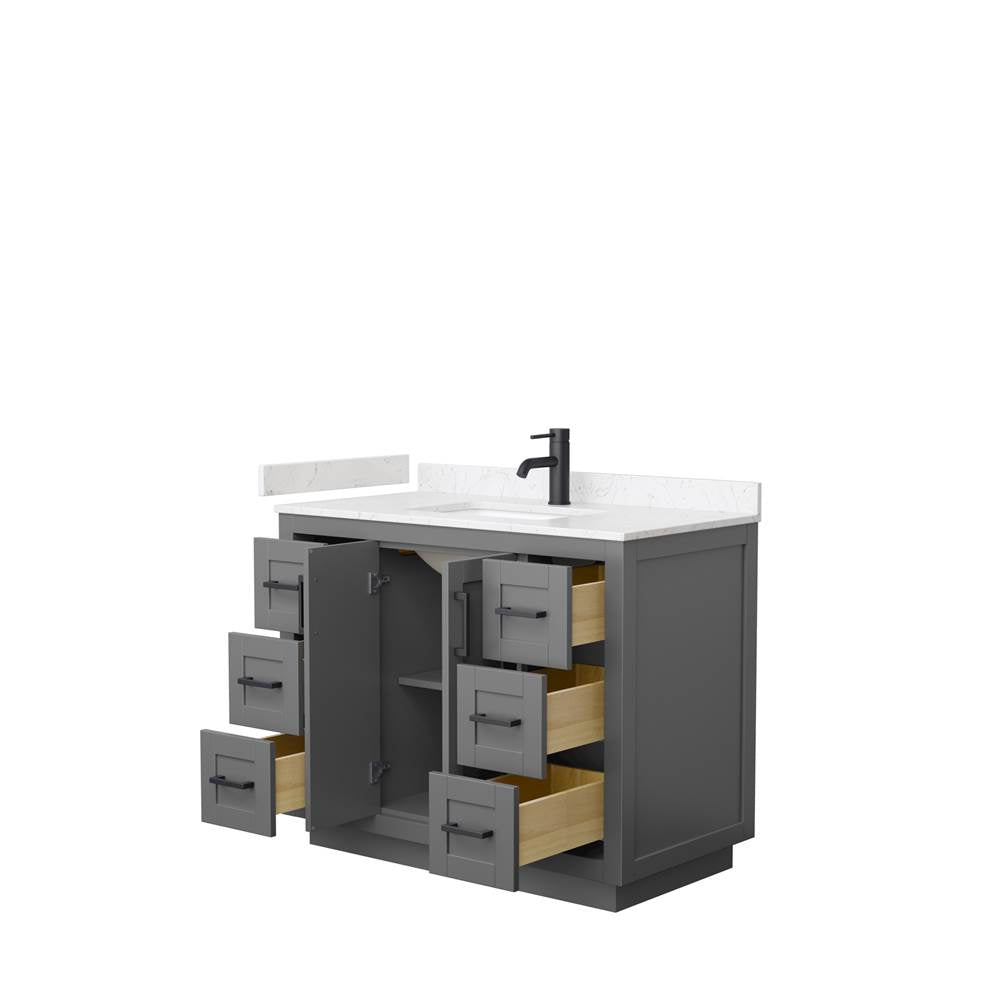 Miranda 42 Inch Single Bathroom Vanity in Dark Gray, Carrara Cultured Marble Countertop, Undermount Square Sink, Matte Black Trim