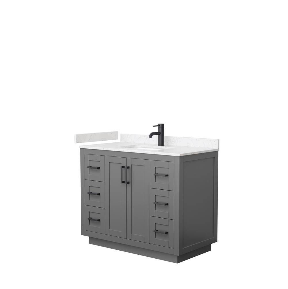 Wyndham Collection - Miranda 42 Inch Single Bathroom Vanity in Dark Gray, Carrara Cultured Marble Countertop, Undermount Square Sink, Matte Black Trim