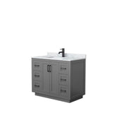 Wyndham Collection - Miranda 42 Inch Single Bathroom Vanity in Dark Gray, White Carrara Marble Countertop, Undermount Square Sink, Matte Black Trim