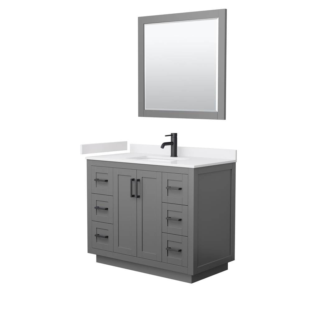 Wyndham Collection - Miranda 42 Inch Single Bathroom Vanity in Dark Gray, White Cultured Marble Countertop, Undermount Square Sink, Matte Black Trim, 34 Inch Mirror