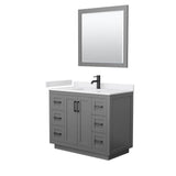 Wyndham Collection - Miranda 42 Inch Single Bathroom Vanity in Dark Gray, White Cultured Marble Countertop, Undermount Square Sink, Matte Black Trim, 34 Inch Mirror