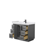 Miranda 42 Inch Single Bathroom Vanity in Dark Gray, White Cultured Marble Countertop, Undermount Square Sink, Matte Black Trim