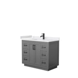 Wyndham Collection - Miranda 42 Inch Single Bathroom Vanity in Dark Gray, White Cultured Marble Countertop, Undermount Square Sink, Matte Black Trim
