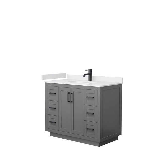 Wyndham Collection - Miranda 42 Inch Single Bathroom Vanity in Dark Gray, White Cultured Marble Countertop, Undermount Square Sink, Matte Black Trim