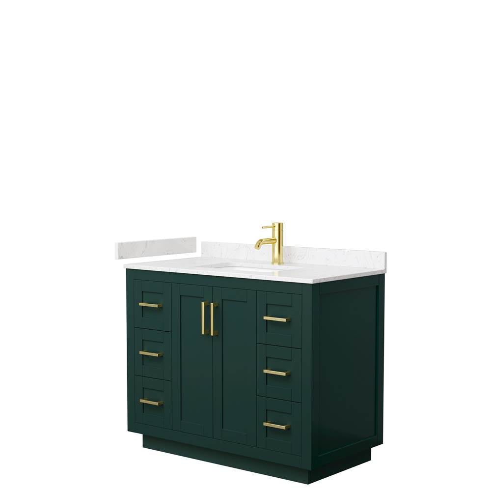 Wyndham Collection - Miranda 42 Inch Single Bathroom Vanity in Green, Carrara Cultured Marble Countertop, Undermount Square Sink, Brushed Gold Trim