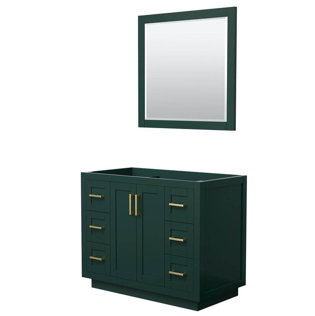 Wyndham Collection - Miranda 42 Inch Single Bathroom Vanity in Green, No Countertop, No Sink, Brushed Gold Trim, 34 Inch Mirror
