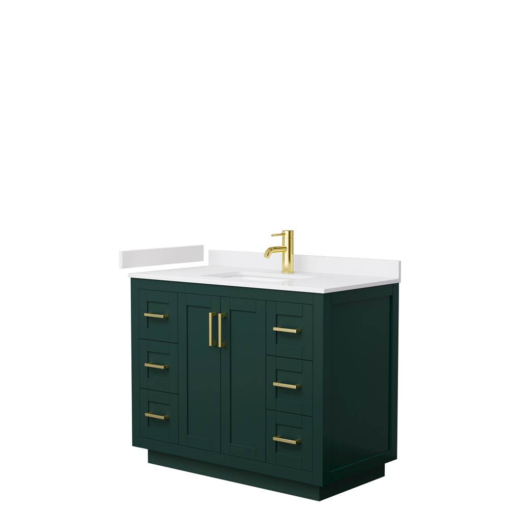 Wyndham Collection - Miranda 42 Inch Single Bathroom Vanity in Green, White Cultured Marble Countertop, Undermount Square Sink, Brushed Gold Trim