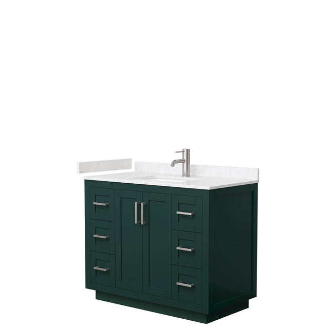 Wyndham Collection - Miranda 42 Inch Single Bathroom Vanity in Green, Carrara Cultured Marble Countertop, Undermount Square Sink, Brushed Nickel Trim