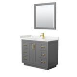 Wyndham Collection - Miranda 42 Inch Single Bathroom Vanity in Dark Gray, Carrara Cultured Marble Countertop, Undermount Square Sink, Brushed Gold Trim, 34 Inch Mirror