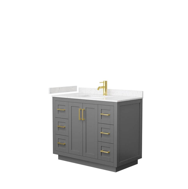 Wyndham Collection - Miranda 42 Inch Single Bathroom Vanity in Dark Gray, Carrara Cultured Marble Countertop, Undermount Square Sink, Brushed Gold Trim