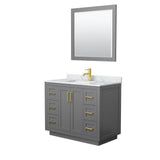Wyndham Collection - Miranda 42 Inch Single Bathroom Vanity in Dark Gray, White Carrara Marble Countertop, Undermount Square Sink, Brushed Gold Trim, 34 Inch Mirror