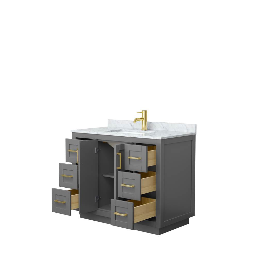 Miranda 42 Inch Single Bathroom Vanity in Dark Gray, White Carrara Marble Countertop, Undermount Square Sink, Brushed Gold Trim