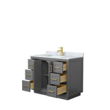 Miranda 42 Inch Single Bathroom Vanity in Dark Gray, White Carrara Marble Countertop, Undermount Square Sink, Brushed Gold Trim