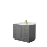Wyndham Collection - Miranda 42 Inch Single Bathroom Vanity in Dark Gray, White Carrara Marble Countertop, Undermount Square Sink, Brushed Gold Trim