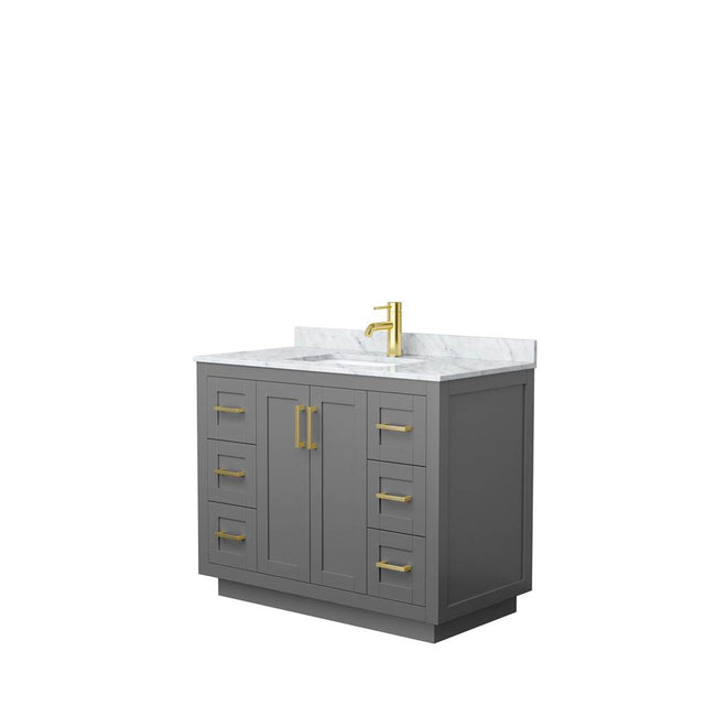 Wyndham Collection - Miranda 42 Inch Single Bathroom Vanity in Dark Gray, White Carrara Marble Countertop, Undermount Square Sink, Brushed Gold Trim