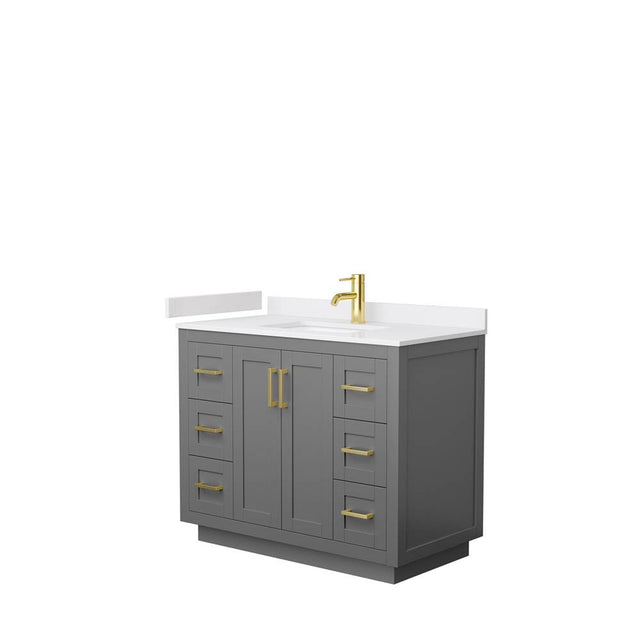 Wyndham Collection - Miranda 42 Inch Single Bathroom Vanity in Dark Gray, White Cultured Marble Countertop, Undermount Square Sink, Brushed Gold Trim