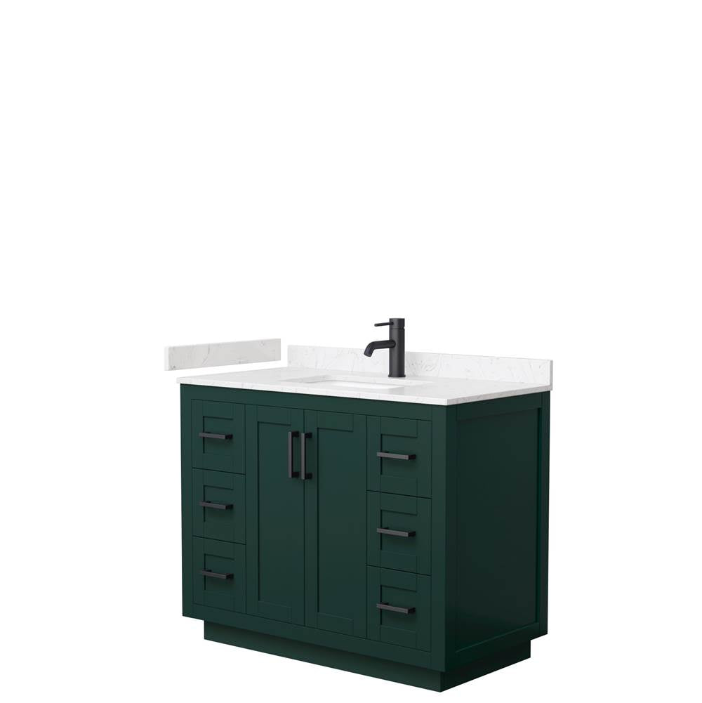Wyndham Collection - Miranda 42 Inch Single Bathroom Vanity in Green, Carrara Cultured Marble Countertop, Undermount Square Sink, Matte Black Trim