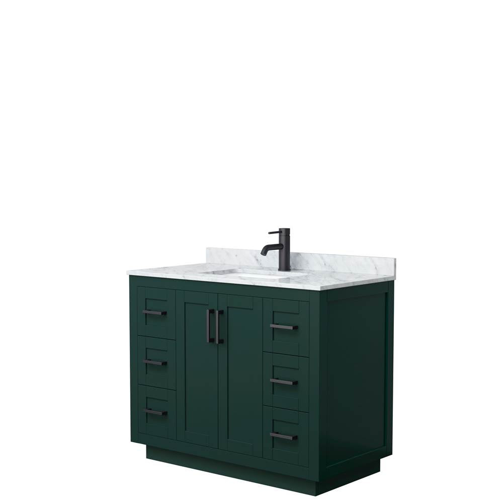 Wyndham Collection - Miranda 42 Inch Single Bathroom Vanity in Green, White Carrara Marble Countertop, Undermount Square Sink, Matte Black Trim