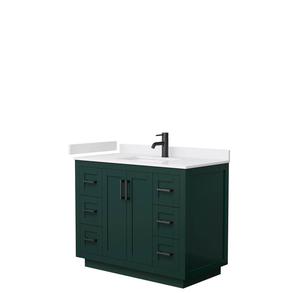 Wyndham Collection - Miranda 42 Inch Single Bathroom Vanity in Green, White Cultured Marble Countertop, Undermount Square Sink, Matte Black Trim