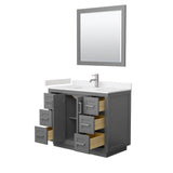 Miranda 42 Inch Single Bathroom Vanity in Dark Gray, Carrara Cultured Marble Countertop, Undermount Square Sink, Brushed Nickel Trim, 34 Inch Mirror