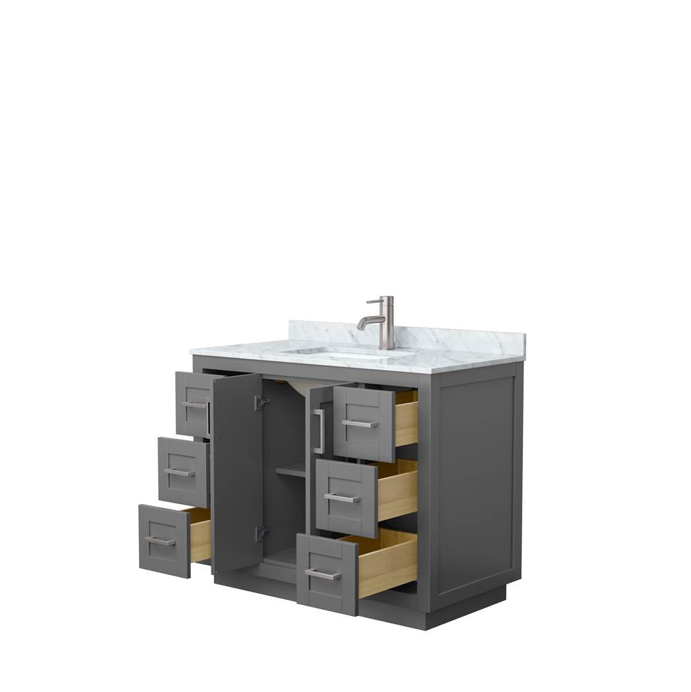 Miranda 42 Inch Single Bathroom Vanity in Dark Gray, White Carrara Marble Countertop, Undermount Square Sink, Brushed Nickel Trim