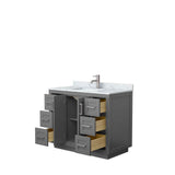 Miranda 42 Inch Single Bathroom Vanity in Dark Gray, White Carrara Marble Countertop, Undermount Square Sink, Brushed Nickel Trim