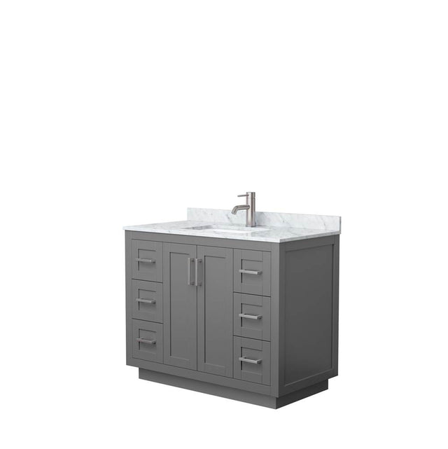 Wyndham Collection - Miranda 42 Inch Single Bathroom Vanity in Dark Gray, White Carrara Marble Countertop, Undermount Square Sink, Brushed Nickel Trim