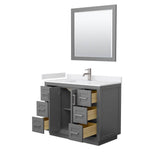 Miranda 42 Inch Single Bathroom Vanity in Dark Gray, White Cultured Marble Countertop, Undermount Square Sink, Brushed Nickel Trim, 34 Inch Mirror