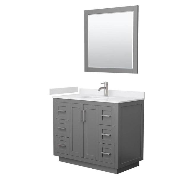 Wyndham Collection - Miranda 42 Inch Single Bathroom Vanity in Dark Gray, White Cultured Marble Countertop, Undermount Square Sink, Brushed Nickel Trim, 34 Inch Mirror