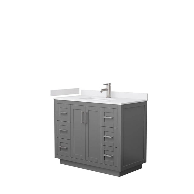 Wyndham Collection - Miranda 42 Inch Single Bathroom Vanity in Dark Gray, White Cultured Marble Countertop, Undermount Square Sink, Brushed Nickel Trim