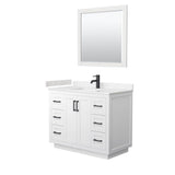 Wyndham Collection - Miranda 42 Inch Single Bathroom Vanity in White, Carrara Cultured Marble Countertop, Undermount Square Sink, Matte Black Trim, 34 Inch Mirror