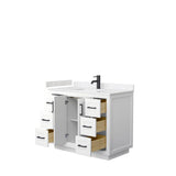 Miranda 42 Inch Single Bathroom Vanity in White, Carrara Cultured Marble Countertop, Undermount Square Sink, Matte Black Trim