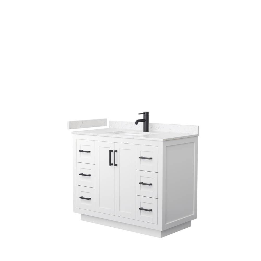 Wyndham Collection - Miranda 42 Inch Single Bathroom Vanity in White, Carrara Cultured Marble Countertop, Undermount Square Sink, Matte Black Trim