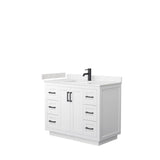 Wyndham Collection - Miranda 42 Inch Single Bathroom Vanity in White, Carrara Cultured Marble Countertop, Undermount Square Sink, Matte Black Trim