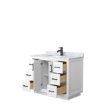 Miranda 42 Inch Single Bathroom Vanity in White, White Carrara Marble Countertop, Undermount Square Sink, Matte Black Trim