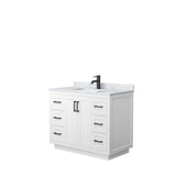 Wyndham Collection - Miranda 42 Inch Single Bathroom Vanity in White, White Carrara Marble Countertop, Undermount Square Sink, Matte Black Trim