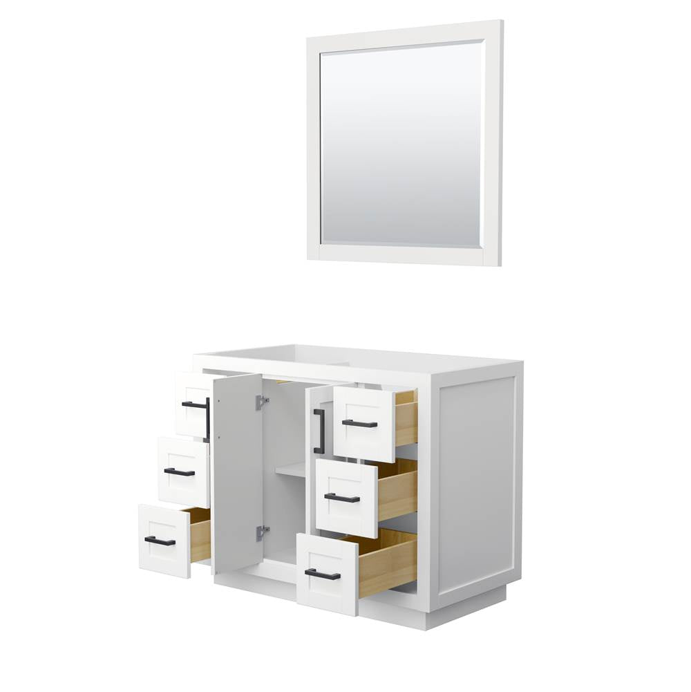 Miranda 42 Inch Single Bathroom Vanity in White, No Countertop, No Sink, Matte Black Trim, 34 Inch Mirror