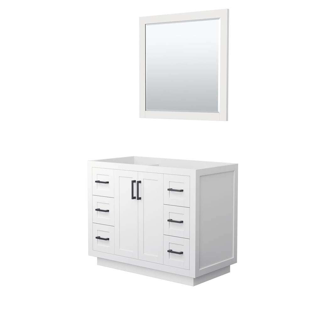 Wyndham Collection - Miranda 42 Inch Single Bathroom Vanity in White, No Countertop, No Sink, Matte Black Trim, 34 Inch Mirror