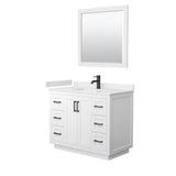 Wyndham Collection - Miranda 42 Inch Single Bathroom Vanity in White, White Cultured Marble Countertop, Undermount Square Sink, Matte Black Trim, 34 Inch Mirror