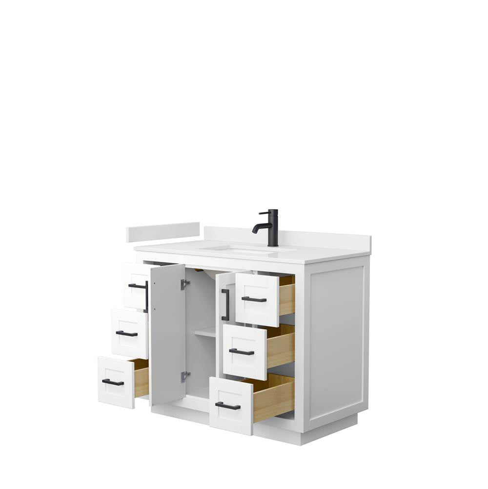 Miranda 42 Inch Single Bathroom Vanity in White, White Cultured Marble Countertop, Undermount Square Sink, Matte Black Trim