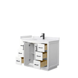 Miranda 42 Inch Single Bathroom Vanity in White, White Cultured Marble Countertop, Undermount Square Sink, Matte Black Trim