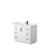 Wyndham Collection - Miranda 42 Inch Single Bathroom Vanity in White, White Cultured Marble Countertop, Undermount Square Sink, Matte Black Trim