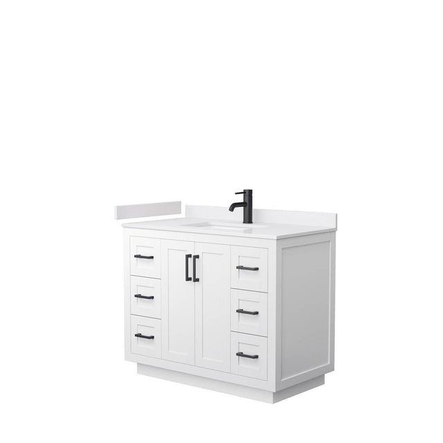 Wyndham Collection - Miranda 42 Inch Single Bathroom Vanity in White, White Cultured Marble Countertop, Undermount Square Sink, Matte Black Trim